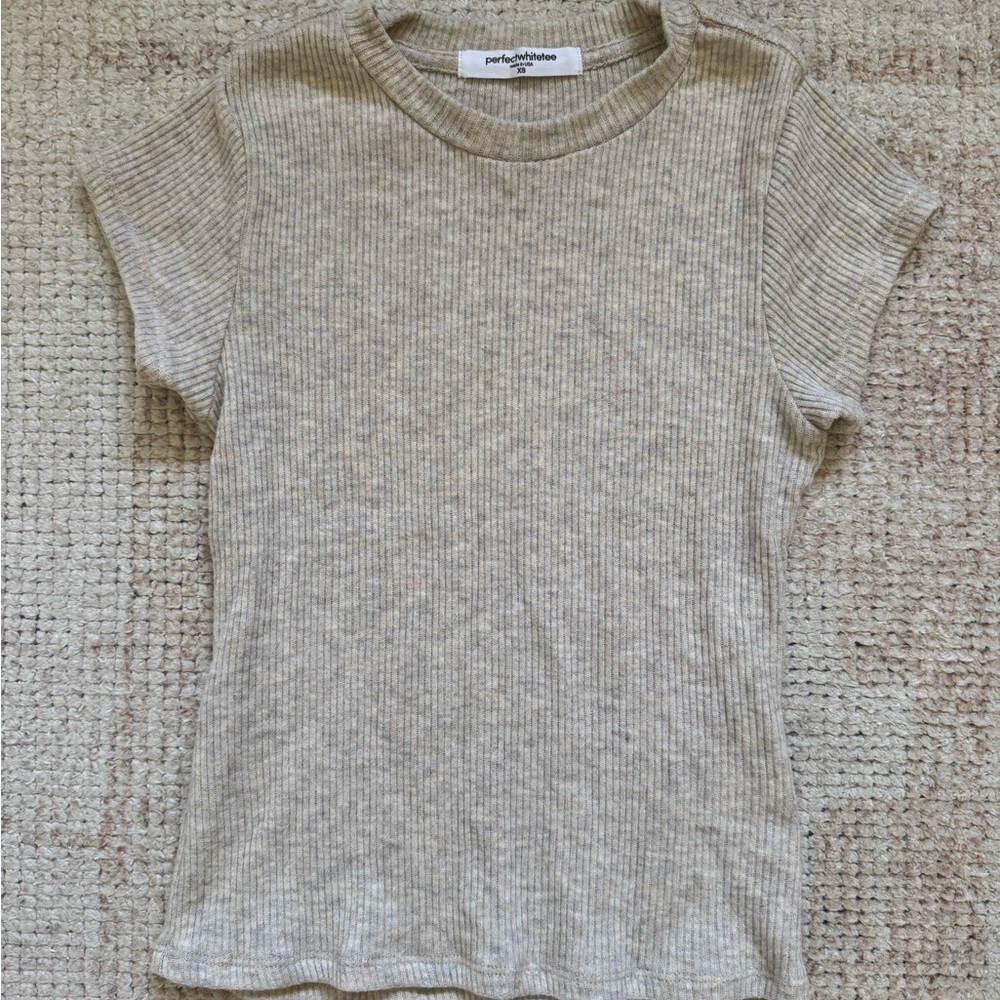 perfectwhitetee Light Beige Ribbed Tee